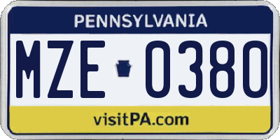 PA license plate MZE0380