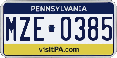 PA license plate MZE0385