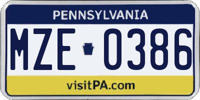 PA license plate MZE0386