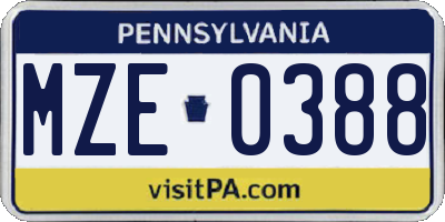 PA license plate MZE0388