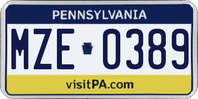 PA license plate MZE0389