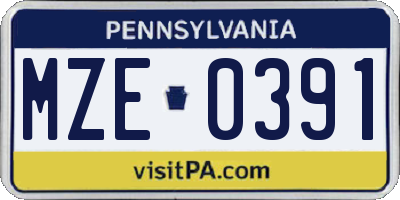 PA license plate MZE0391