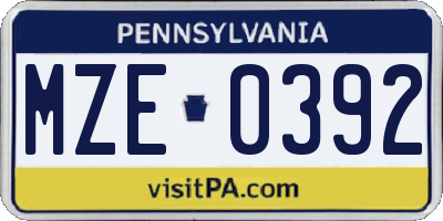 PA license plate MZE0392