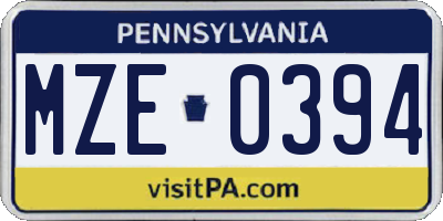 PA license plate MZE0394