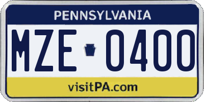PA license plate MZE0400