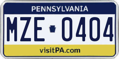 PA license plate MZE0404