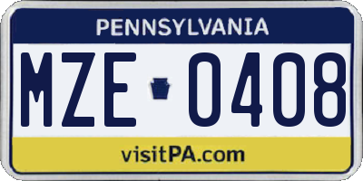 PA license plate MZE0408