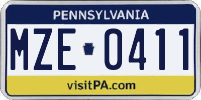 PA license plate MZE0411