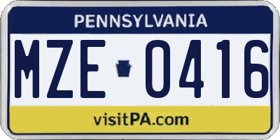 PA license plate MZE0416
