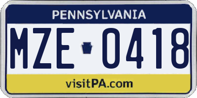 PA license plate MZE0418