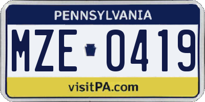 PA license plate MZE0419
