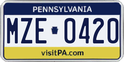 PA license plate MZE0420