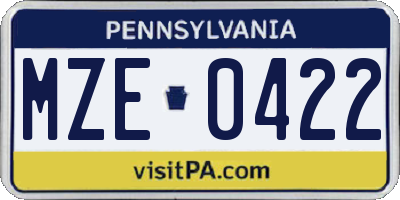 PA license plate MZE0422