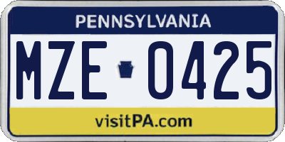 PA license plate MZE0425