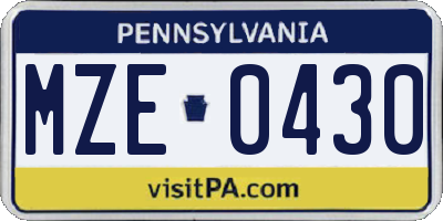 PA license plate MZE0430