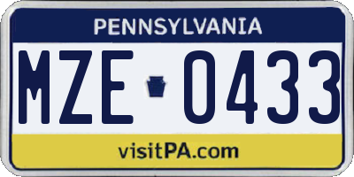 PA license plate MZE0433