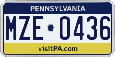 PA license plate MZE0436