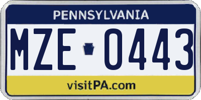 PA license plate MZE0443