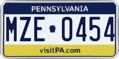 PA license plate MZE0454