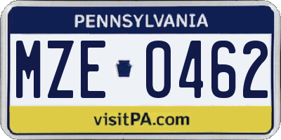 PA license plate MZE0462