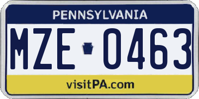 PA license plate MZE0463