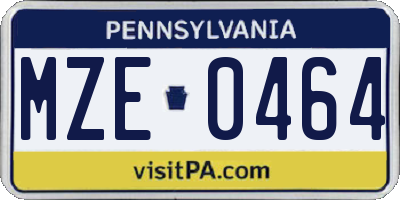 PA license plate MZE0464
