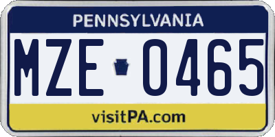 PA license plate MZE0465