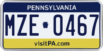 PA license plate MZE0467