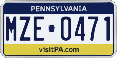 PA license plate MZE0471