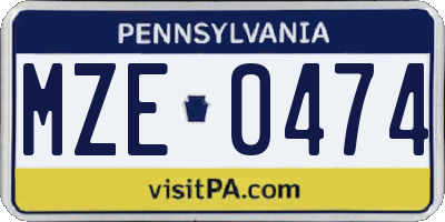 PA license plate MZE0474