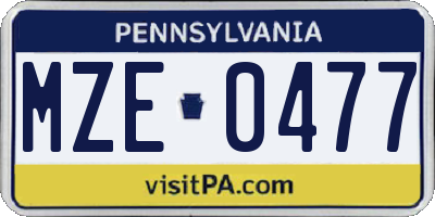PA license plate MZE0477