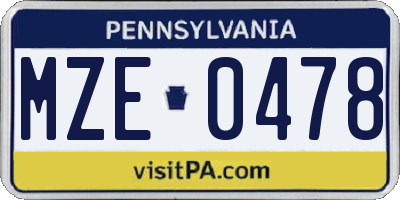 PA license plate MZE0478