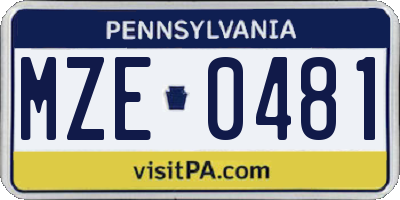 PA license plate MZE0481