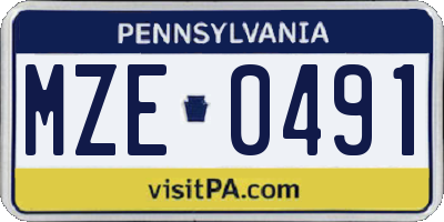 PA license plate MZE0491