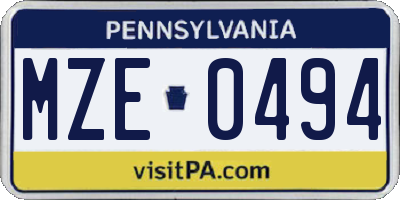 PA license plate MZE0494
