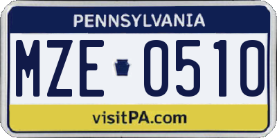 PA license plate MZE0510
