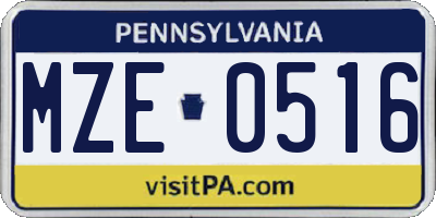 PA license plate MZE0516