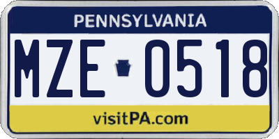 PA license plate MZE0518