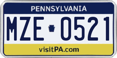 PA license plate MZE0521