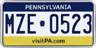 PA license plate MZE0523
