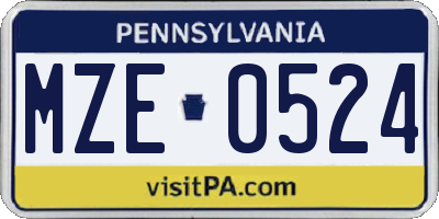 PA license plate MZE0524
