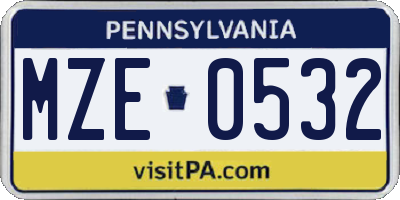 PA license plate MZE0532