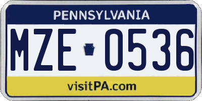 PA license plate MZE0536