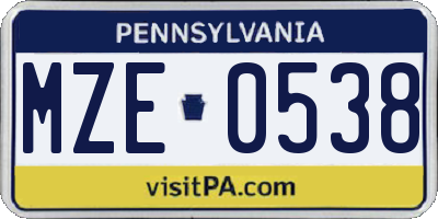 PA license plate MZE0538