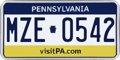 PA license plate MZE0542