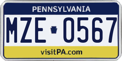 PA license plate MZE0567
