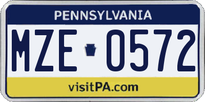 PA license plate MZE0572