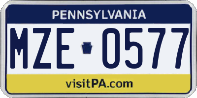PA license plate MZE0577