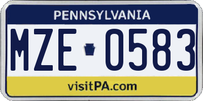 PA license plate MZE0583