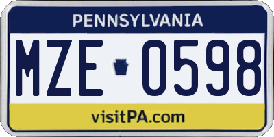 PA license plate MZE0598